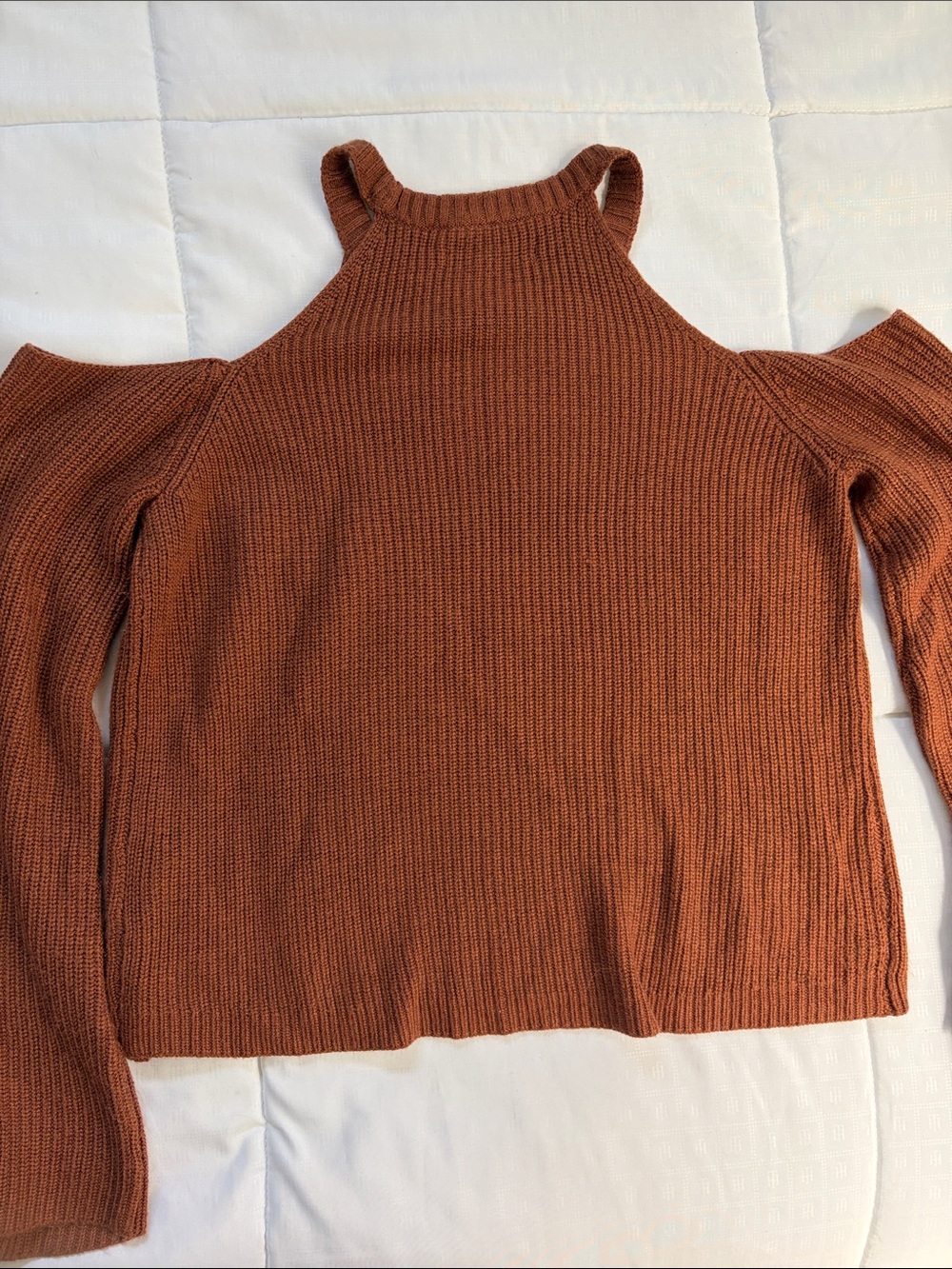 Vintage American Eagle High Neck Cold-Shoulder Ribbed Sweater with Bell Sleeves - Picture 5 of 5
